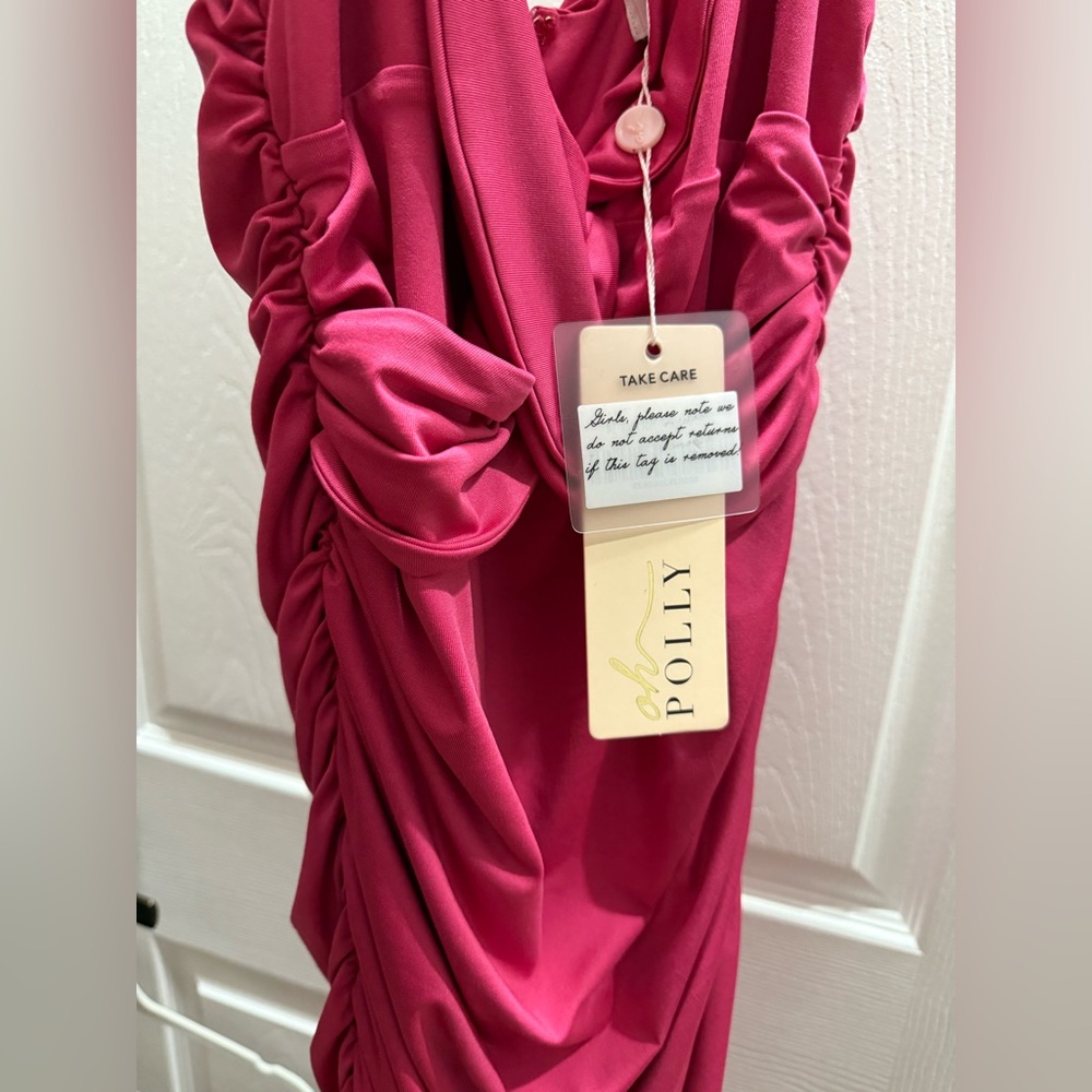 Oh Polly One Shoulder Fuchsia Dress - Picture 2 of 2